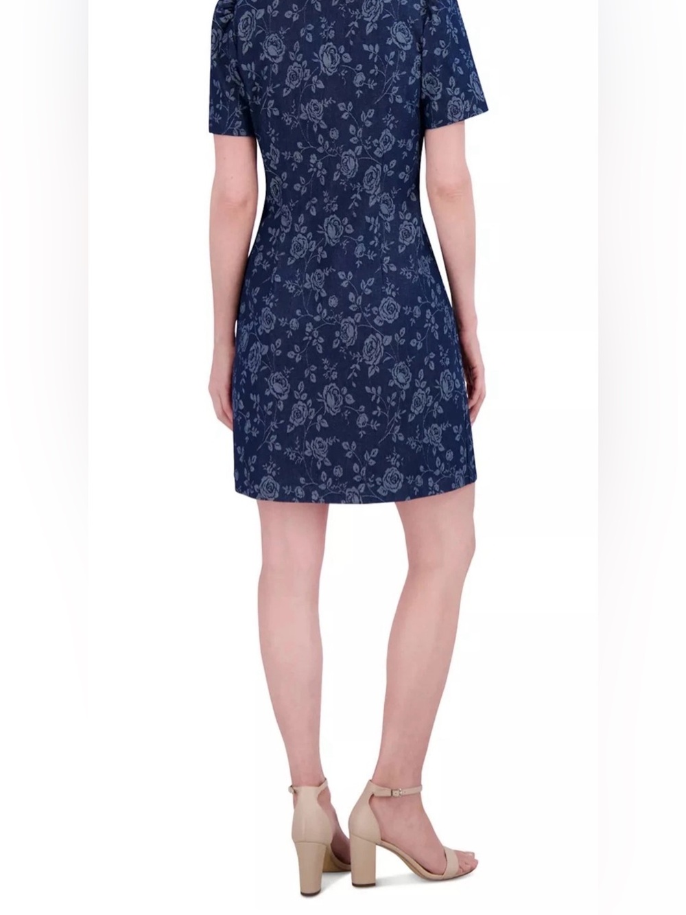 NEW Womens Size 4 Eliza J Floral Rhinestone-Trim Collared Denim Shirtdress $158 - Picture 3 of 13